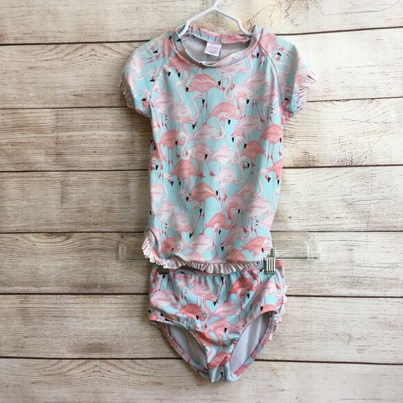 RUFFLE‎ BUTTS TWO PIECE SWIMSUIT IN FLAMINGO PRINT - Picture 1 of 8